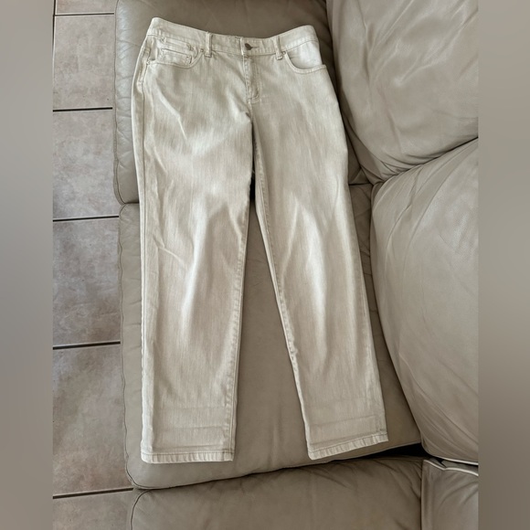 EUC CHICO’S Platinum Denim Boyfriend Jeans Tan - Picture 4 of 17